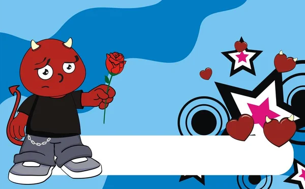 Rosa demonio niño dibujos animados expresión fondo — Vector de stock