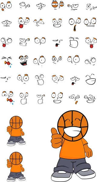 Mignon drôle basket tête enfant dessins animés expressions set1 — Image vectorielle