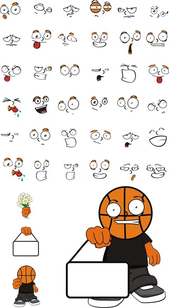 Mignon drôle basket tête enfant dessins animés expressions set5 — Image vectorielle