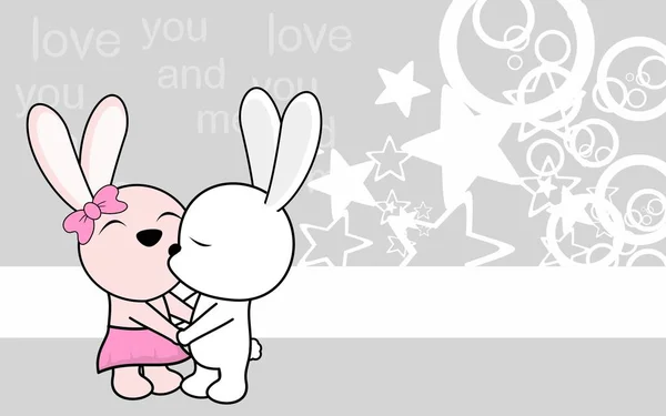 甜蜜的爱宝贝男孩和女孩接吻兔子卡通背景 — 图库矢量图片