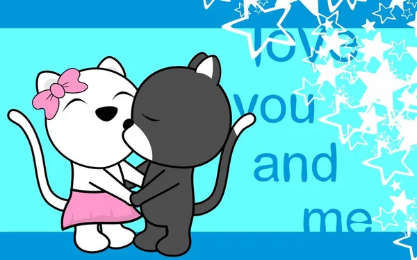 Zoete liefde babyjongen en meisje kussen kat cartoon achtergrond — Stockvector