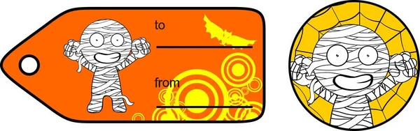 Feliz gordito poco momia dibujos animados regalo tarjeta adhesiva expresión conjunto — Vector de stock