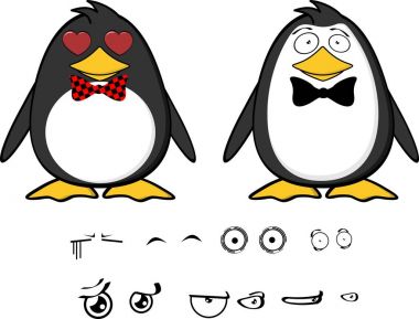 inlove little penguin baby cartoon expressions set clipart