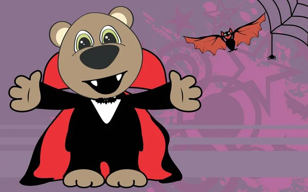 Roztomilý malý medvídek Medvědí objetí Drákula kostým halloween backgorund — Stockový vektor