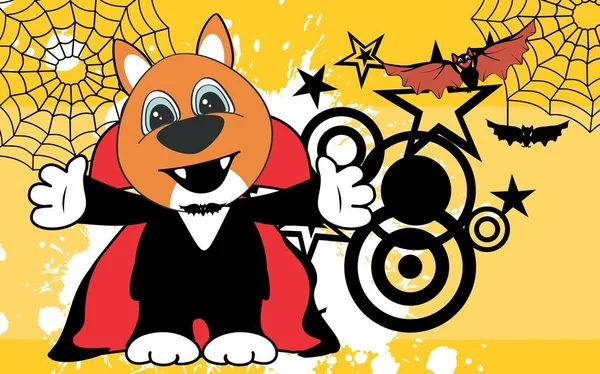 Söt liten räv kram dracula kostym halloween backgorund — Stock vektor