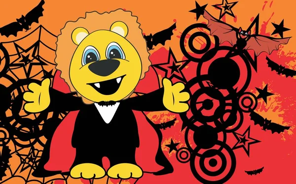 Schattige kleine Leeuw knuffel dracula kostuum halloween backgorund — Stockvector