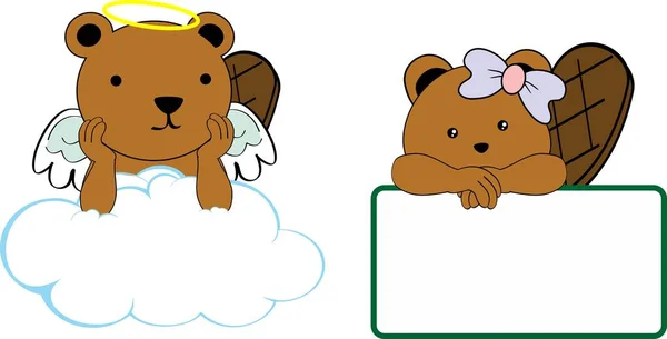 Cute little angel and girl squirrel baby cartoon copyspace — Stock Vector