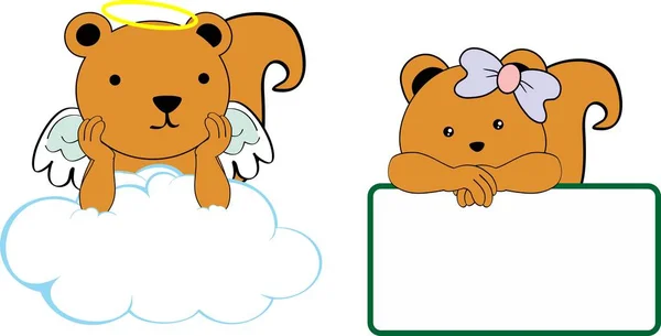 Cute little angel and girl squirrel  baby cartoon copyspace — Stock Vector