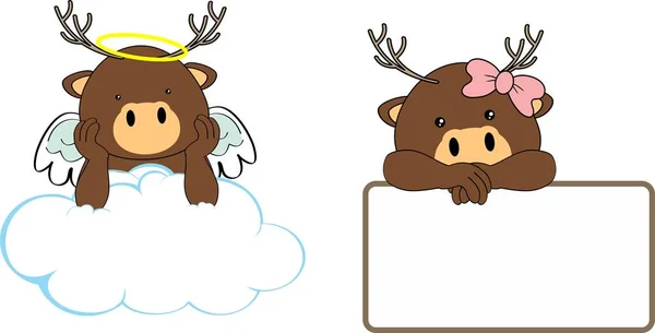 Cute little angel and girl deer baby cartoon copyspace — Stock Vector