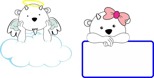 Roztomilý malý anděl a holka koza dětské kreslené copyspace — Stockový vektor