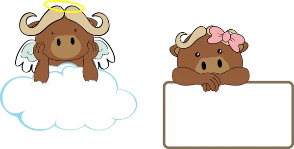 Cute little angel and girl ox baby cartoon copyspace — Stock Vector