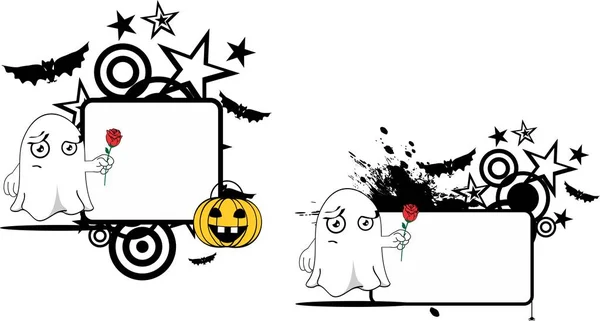 Rolig ghost tecknad uttryck halloween copyspace inställd — Stock vektor