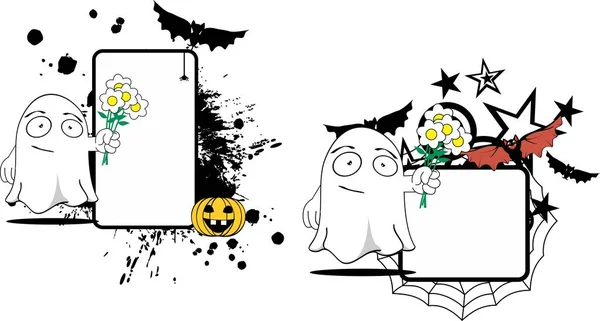 Divertente fantasma cartone animato espressione halloween copyspace set1 — Vettoriale Stock