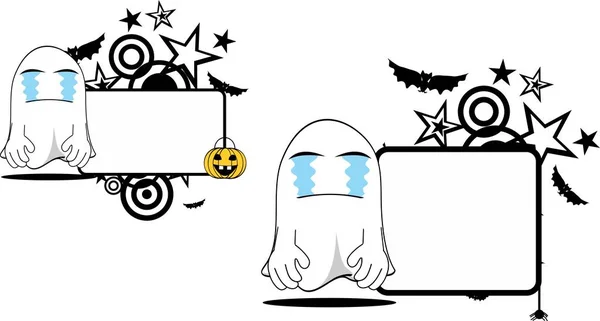 Divertente fantasma cartone animato espressione halloween copyspace set4 — Vettoriale Stock