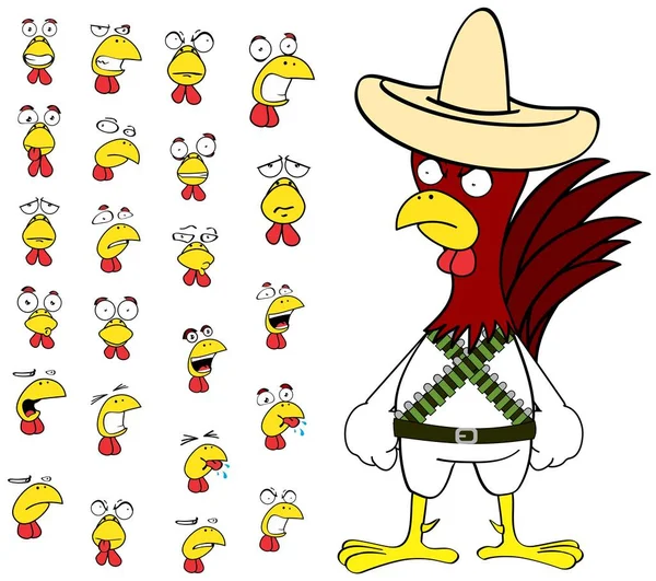 Θυμωμένος κοτόπουλο μεξικάνικο εκφράσεις κινούμενα σχέδια σετ — Διανυσματικό Αρχείο