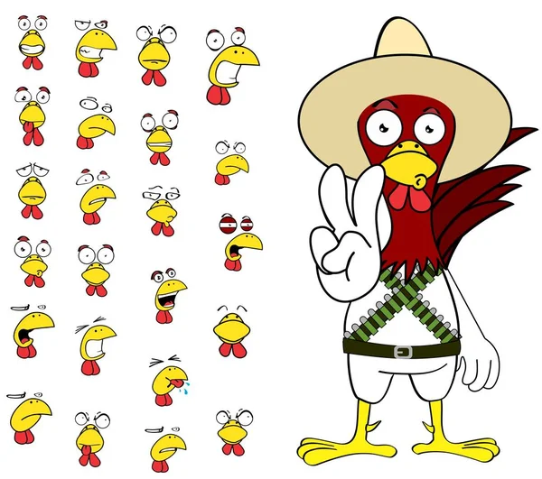 Drôle poulet mexicain expressions dessin animé set1 — Image vectorielle