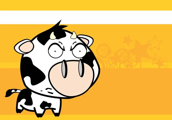 Enojado poco cabeza grande vaca expresión fondo — Vector de stock