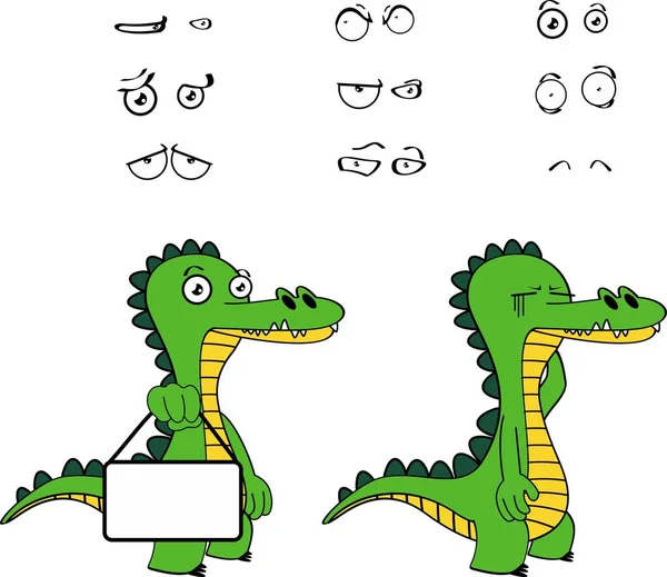 Divertido cocodrilo expresiones de dibujos animados set6 — Vector de stock