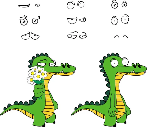 Fleurs alligator dessins animés expressions ensemble — Image vectorielle