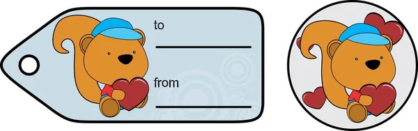 Cute baby plush squirrel cartoon love giftcard sticker — Stock Vector
