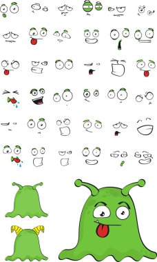 funny alien  monster cartoon expressions set clipart