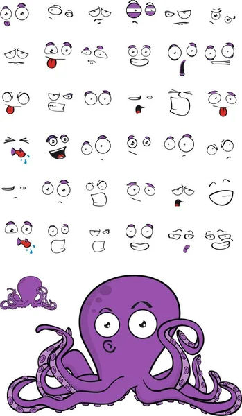 Funny octopus cartoon expressions set — Stock Vector