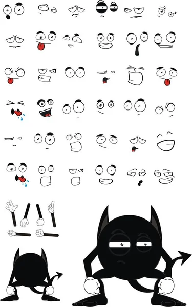 Noir drôle monstre dessins animés expressions ensemble — Image vectorielle