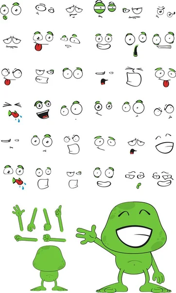 Vert petit monstre dessins animés expressions ensemble — Image vectorielle