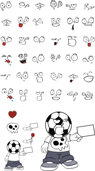 Furious soccer futbol head kid expressions cartoon set — Stock Vector