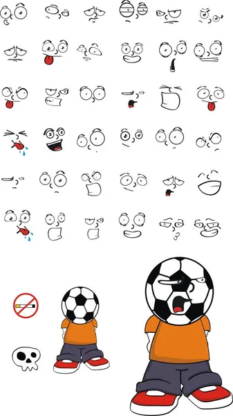 有趣的足球足球头孩子表情卡通 set1 — 图库矢量图片