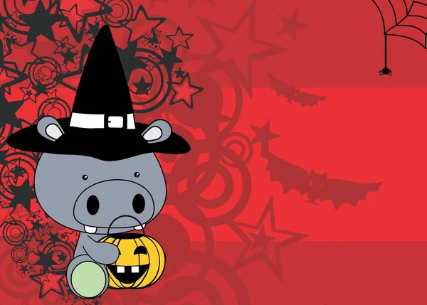 Lindo bebé hipopótamo dibujos animados halloween traje fondo — Archivo Imágenes Vectoriales