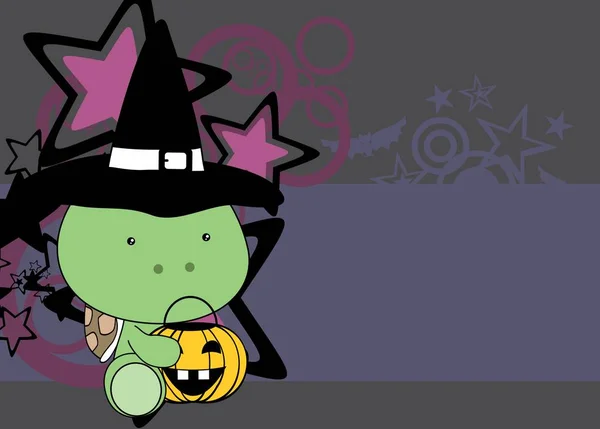 Cute little baby turtle cartoon halloween costume background — Stock Vector