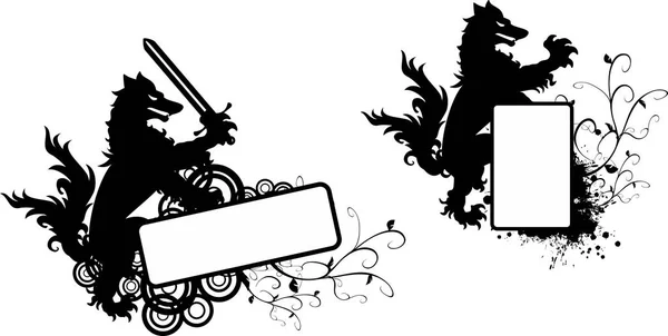 Heráldico negro lobo tatuaje copyspace set5 — Vector de stock