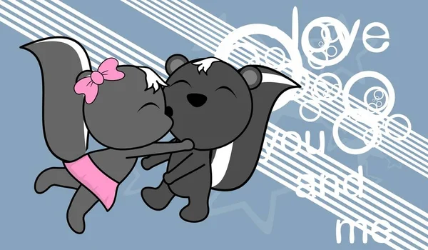 Sladká láska chlapeček a holčička líbání skunk kreslené pozadí — Stockový vektor