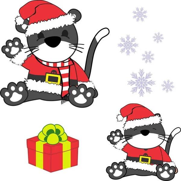 Söta lilla baby cat cartoon santa claus kostym set — Stock vektor