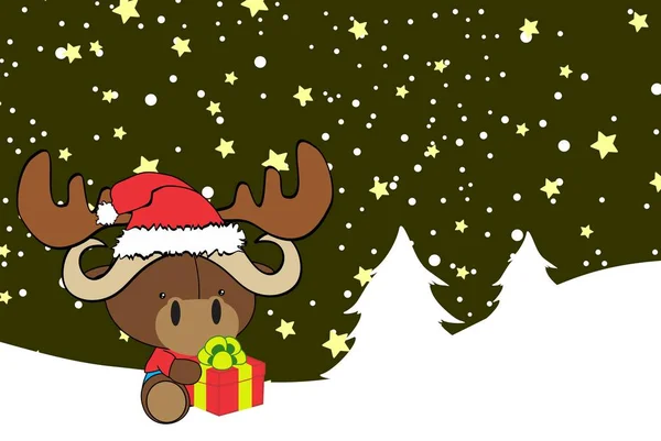 Cute baby ox cartoon xmas background — Stock Vector