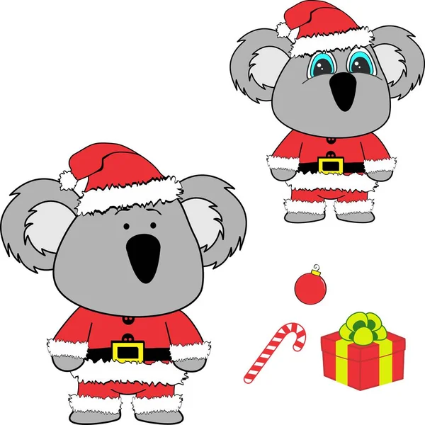 Navidad bebé koala dibujos animados santa claus traje conjunto — Archivo Imágenes Vectoriales