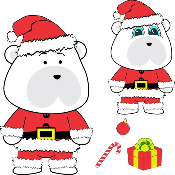 Noel Baba kostüm set Xmas bebek kutup ayısı karikatür — Stok Vektör