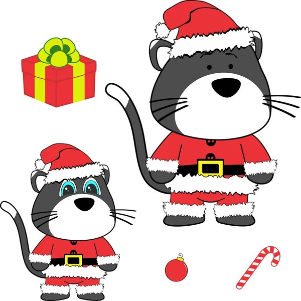 Xmas baby cat cartoon santa claus kostym set — Stock vektor
