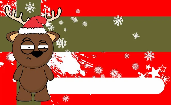 Xmas Little Reindeer Cartoon Santa Claus Hat Background Formato Vectorial — Vector de stock