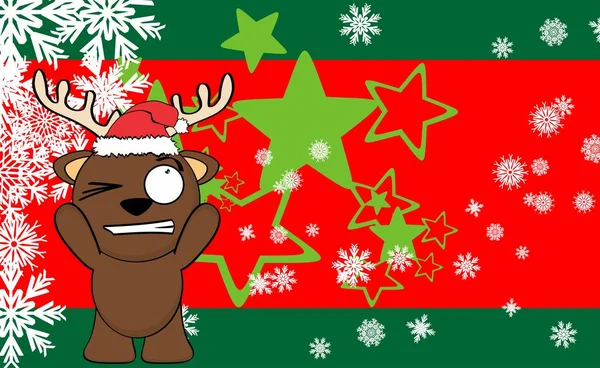 Xmas Little Reindeer Cartoon Santa Claus Hat Background Vector Format — Stock Vector