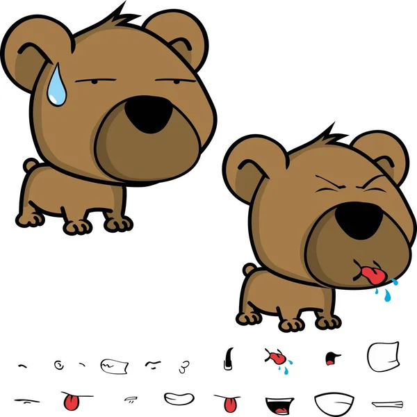 Lindo pequeño cabeza grande bebé osito de peluche expresiones set02 — Vector de stock