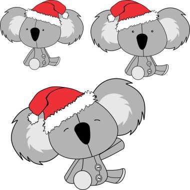 Xmas oturup bebek koala çizgi film Noel Baba şapkası set Vektör formatında 