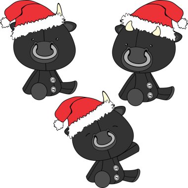 Xmas sit baby bull çizgi film Noel Baba şapkası set Vektör formatında 
