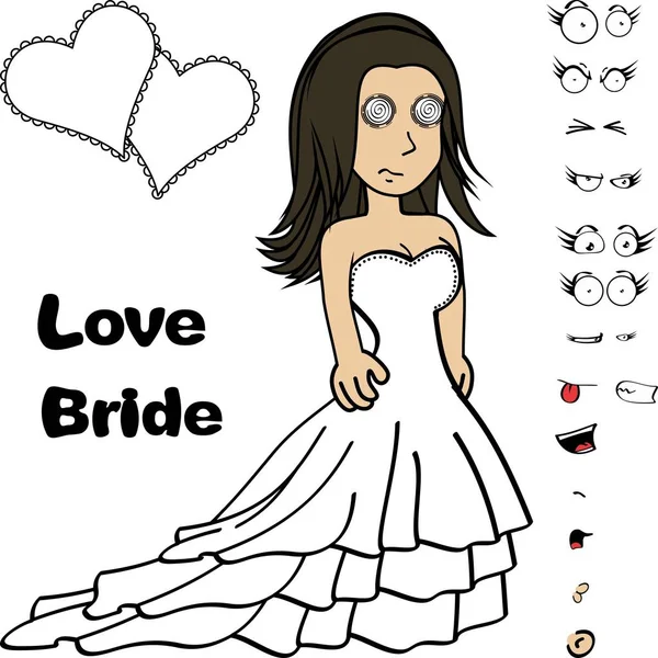 Schönheit Junge Braut Cartoon Ausdrücke Vektorformat Eingestellt — Stockvektor