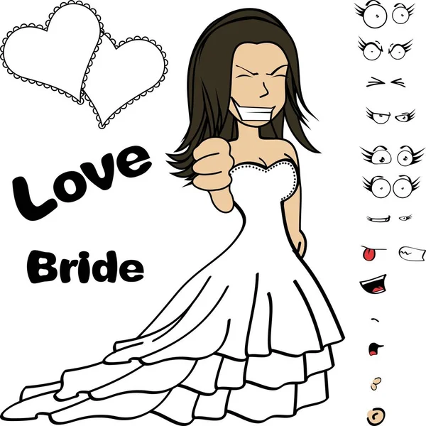 Schönheit Junge Braut Cartoon Ausdrücke Vektorformat Eingestellt — Stockvektor