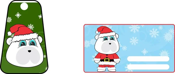 Xmas Cute Polar Teddy Bear Clauss Costume Cartoon Gift Card — Stock Vector