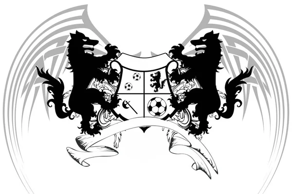 Heraldische Schwarze Wolf Tätowierung Fußball Futbol Wappen Vektorformat Sehr Einfach — Stockvektor