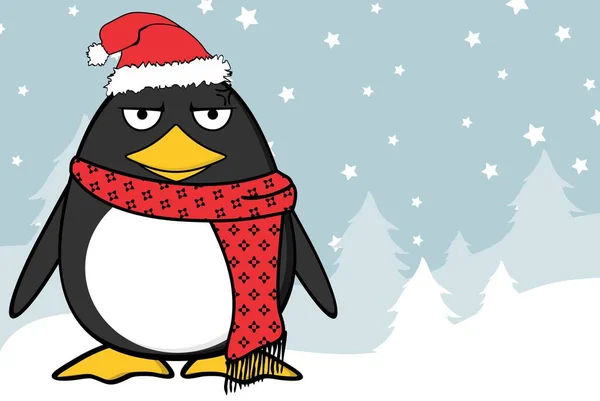 Xmas komik penguen karikatür ifade santa claus şapka bir arka plan Vektör formatında 