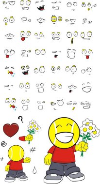 komik Tenis baş çocuk ifadeler karikatür Vektör formatında çok kolay düzenlemek ayarla